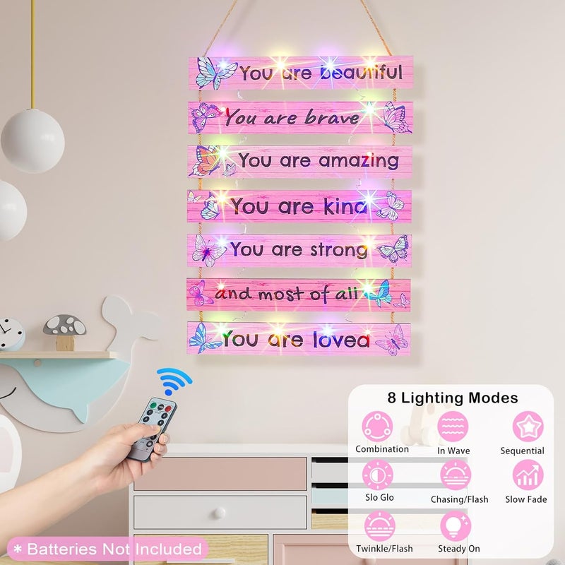FIOBEE Girls Room Décor for Teen Girls Boys with LED Light Wall Decor for Bedroom Motivational Inspirational Wall Art Girl Room Decoration for Kids Studyroom, 8 Kinds of Lights, Pink Butterfly - Image 4